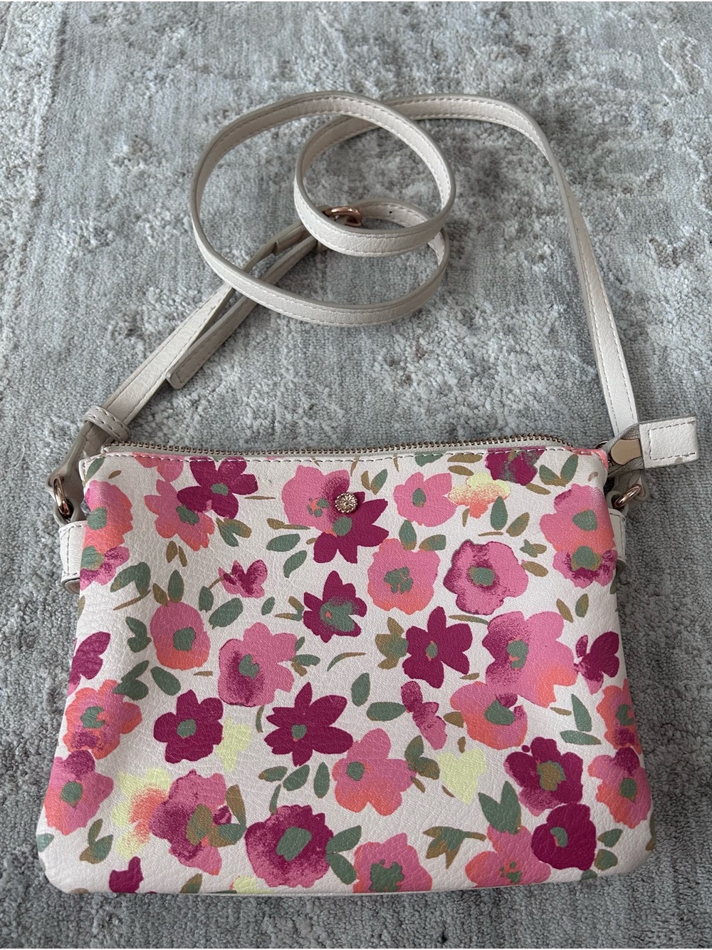 LC Lauren Conrad Floral  Crossbody Shoulder Handbag Purse Rose Gold Hardware